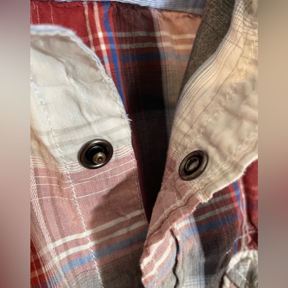 American Eagle Vintage Fit Short Sleeve Shirt Sz Medium Plaid Western Pearl Snap - Picture 5 of 9